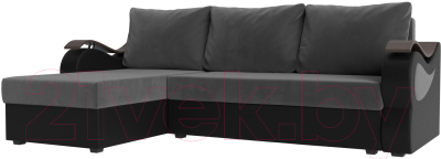 Диван угловой Mebelico Меркурий лайт левый (велюр серый/экокожа черный)