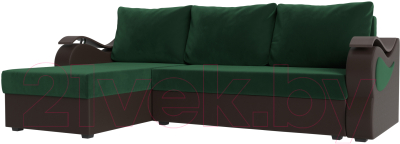 Диван угловой Mebelico Меркурий лайт левый (велюр зеленый/экокожа коричневый)