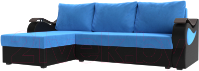 Диван угловой Mebelico Меркурий лайт левый (велюр голубой/экокожа черный)