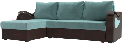 Диван угловой Mebelico Меркурий лайт левый (велюр бирюзовый/экокожа коричневый)