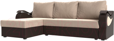 Диван угловой Mebelico Меркурий лайт левый (велюр бежевый/экокожа коричневый)