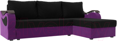 Диван угловой Mebelico Меркурий лайт правый (микровельвет черный/микровельвет фиолетовый)