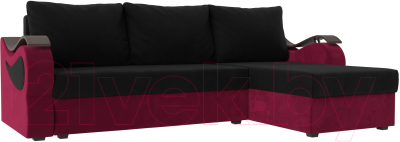 Диван угловой Mebelico Меркурий лайт правый (микровельвет черный/микровельвет бордовый)