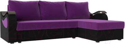 Диван угловой Mebelico Меркурий лайт правый (микровельвет фиолетовый/микровельвет черный)