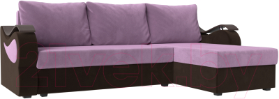 Диван угловой Mebelico Меркурий лайт правый (микровельвет сиреневый/микровельвет коричневый)