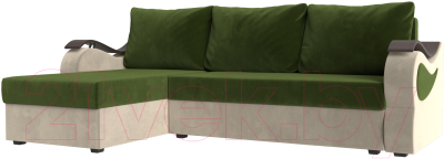Диван угловой Mebelico Меркурий лайт левый (микровельвет зеленый/микровельвет бежевый)