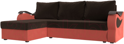 Диван угловой Mebelico Меркурий лайт левый (микровельвет коричневый/микровельвет коралловый)