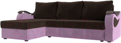 Диван угловой Mebelico Меркурий лайт левый (микровельвет коричневый/микровельвет сиреневый)