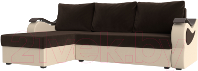 Диван угловой Mebelico Меркурий лайт левый (микровельвет коричневый/экокожа бежевый)