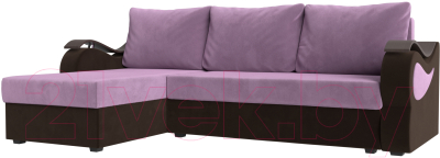 Диван угловой Mebelico Меркурий лайт левый (микровельвет сиреневый/микровельвет коричневый)