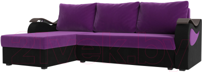 Диван угловой Mebelico Меркурий лайт левый (микровельвет фиолетовый/микровельвет черный)