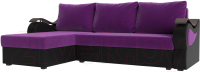 Диван угловой Mebelico Меркурий лайт левый (микровельвет фиолетовый/экокожа черный)
