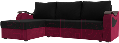 Диван угловой Mebelico Меркурий лайт левый (микровельвет черный/микровельвет бордовый)