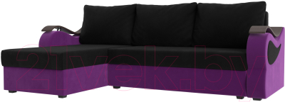 Диван угловой Mebelico Меркурий лайт левый (микровельвет черный/микровельвет фиолетовый)