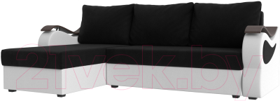 Диван угловой Mebelico Меркурий лайт левый (микровельвет черный/экокожа белый)