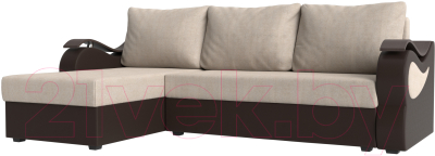 Диван угловой Mebelico Меркурий лайт левый (рогожка бежевый/экокожа коричневый)