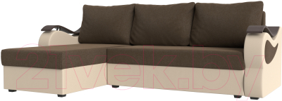 Диван угловой Mebelico Меркурий лайт левый (рогожка коричневый/экокожа бежевый)