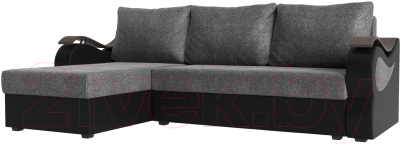 Диван угловой Mebelico Меркурий лайт левый (рогожка серый/экокожа черный)