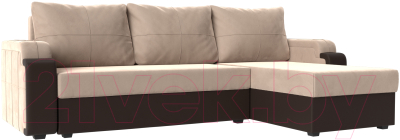 Диван угловой Mebelico Николь лайт правый (велюр бежевый/коричневый)