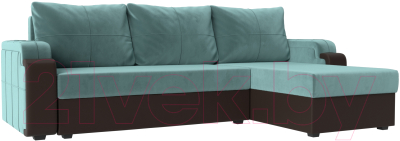Диван угловой Mebelico Николь лайт правый (велюр бирюзовый/коричневый)