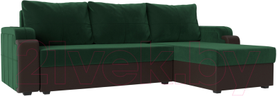Диван угловой Mebelico Николь лайт правый (велюр зеленый/коричневый)
