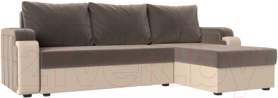 Диван угловой Mebelico Николь лайт правый (велюр коричневый/бежевый)