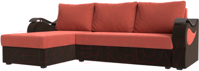 Диван угловой Mebelico Меркурий лайт левый (микровельвет коралловый/микровельвет коричневый)