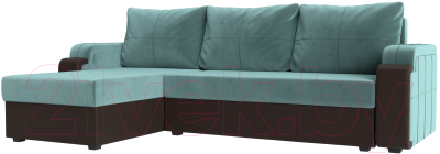Диван угловой Mebelico Николь лайт левый (велюр бирюзовый/коричневый)