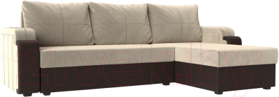 Диван угловой Mebelico Николь лайт правый (микровельвет бежевый/коричневый)
