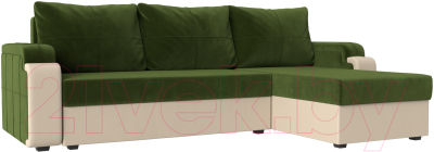 Диван угловой Mebelico Николь лайт правый (микровельвет зеленый/бежевый)