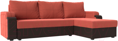 Диван угловой Mebelico Николь лайт правый (микровельвет коралловый/коричневый)