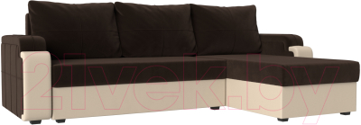 Диван угловой Mebelico Николь лайт правый (микровельвет коричневый/бежевый)
