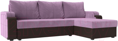 Диван угловой Mebelico Николь лайт правый (микровельвет сиреневый/коричневый)