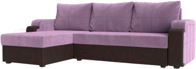 Диван угловой Mebelico Николь лайт левый (микровельвет сиреневый/коричневый)