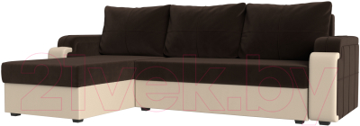 Диван угловой Mebelico Николь лайт левый (микровельвет коричневый/бежевый)