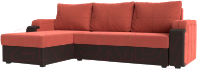 Диван угловой Mebelico Николь лайт левый (микровельвет коралловый/коричневый)