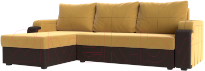 Диван угловой Mebelico Николь лайт левый (микровельвет желтый/коричневый)