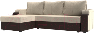 Диван угловой Mebelico Николь лайт левый (микровельвет бежевый/коричневый)