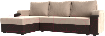 Диван угловой Mebelico Николь лайт левый (велюр бежевый/коричневый)