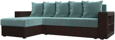 Диван угловой Mebelico Дубай лайт левый (велюр бирюзовый/экокожа коричневый)