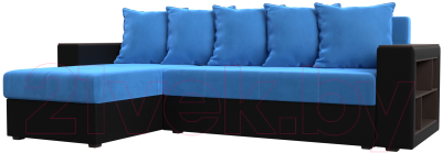 Диван угловой Mebelico Дубай лайт левый (велюр голубой/экокожа черный)