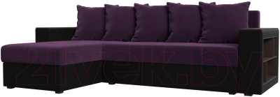 Диван угловой Mebelico Дубай лайт левый (велюр фиолетовый/экокожа черный)