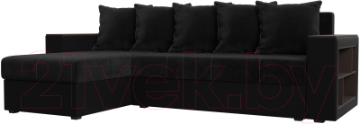 Диван угловой Mebelico Дубай лайт левый (велюр черный/экокожа черный)