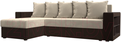 Диван угловой Mebelico Дубай лайт левый (микровельвет бежевый/коричневый)