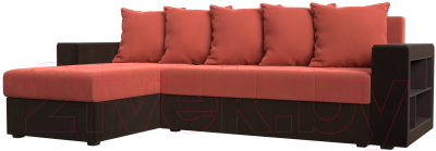 Диван угловой Mebelico Дубай лайт левый (микровельвет коралловый/коричневый)