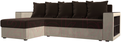Диван угловой Mebelico Дубай лайт левый (микровельвет коричневый/бежевый)