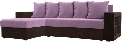 Диван угловой Mebelico Дубай лайт левый (микровельвет сиреневый/коричневый)