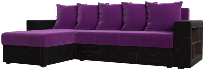 Диван угловой Mebelico Дубай лайт левый (микровельвет фиолетовый/экокожа черный)