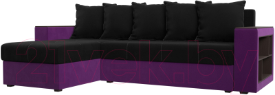 Диван угловой Mebelico Дубай лайт левый (микровельвет черный/фиолетовый)