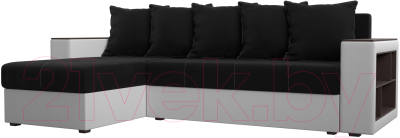 Диван угловой Mebelico Дубай лайт левый (микровельвет черный/экокожа белый)